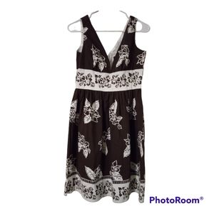 APNY Brown Sleeveless White Floral Print V Neck Dress sz 10